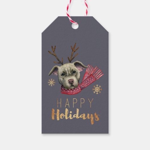 Funny Christmas Reindeer Pit Bull Dog  Christmas Gift Tags