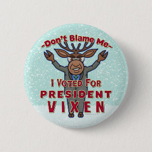 Funny Christmas Reindeer President Vixen Political Button