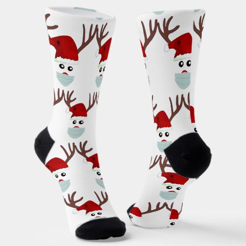 Funny Christmas Reindeer Red White Novelty Socks