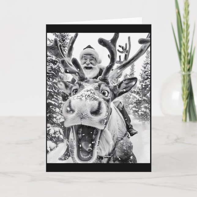 Funny Christmas Reindeer Selfie Santa Claus Xmas S Card (Front)