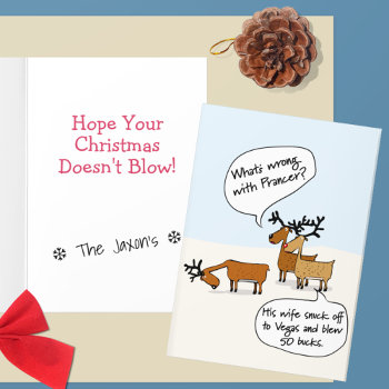 Funny Christmas Reindeer Vegas Folded Holiday Card by StinkPad at Zazzle