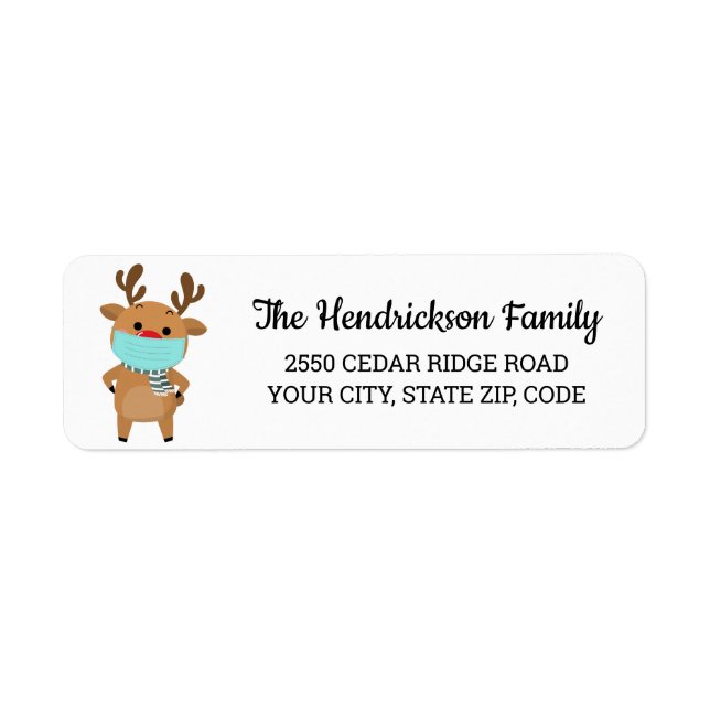 Funny Christmas Reindeer Wearing FaceMask Custom Label (Front)