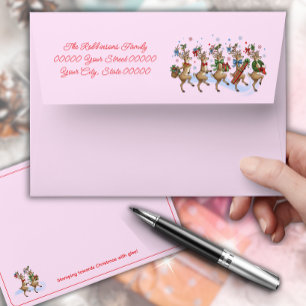 Funny Christmas Reindeers Pink Envelope