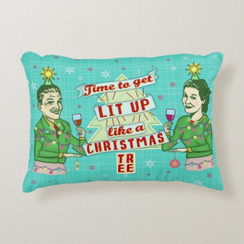 Funny Christmas Retro Drinking Humor Couple Lit Up Decorative Pillow