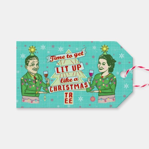 Funny Christmas Retro Drinking Humor Couple Lit Up Gift Tags