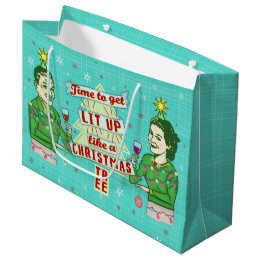 Funny Christmas Retro Drinking Humor Couple Lit Up Large Gift Bag