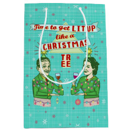 Funny Christmas Retro Drinking Humor Couple Lit Up Medium Gift Bag