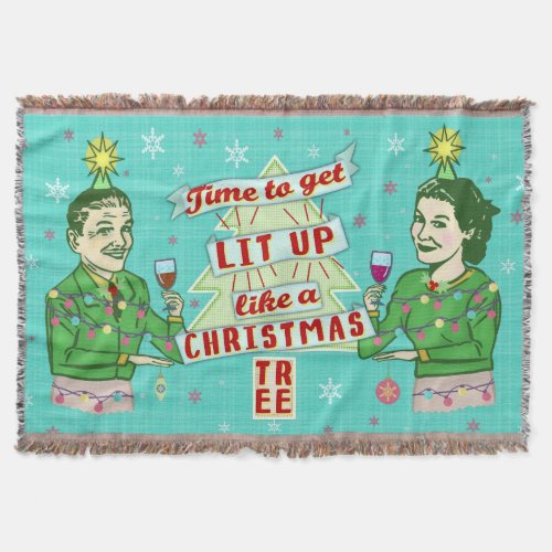 Funny Christmas Retro Drinking Humor Couple Lit Up Throw Blanket