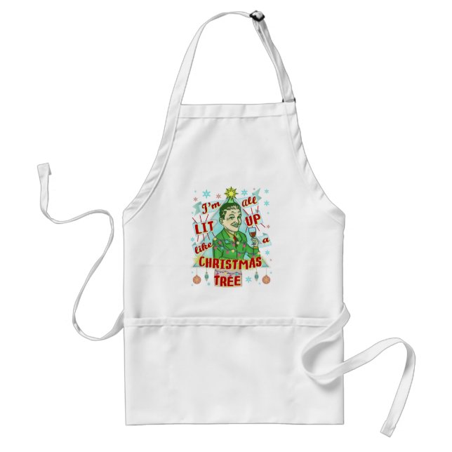 Funny Christmas Retro Drinking Humor Man Lit Up Adult Apron (Front)
