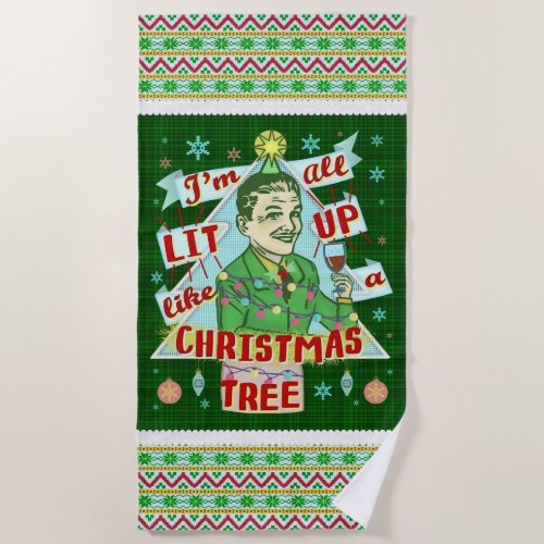 Funny Christmas Retro Drinking Humor Man Lit Up Beach Towel