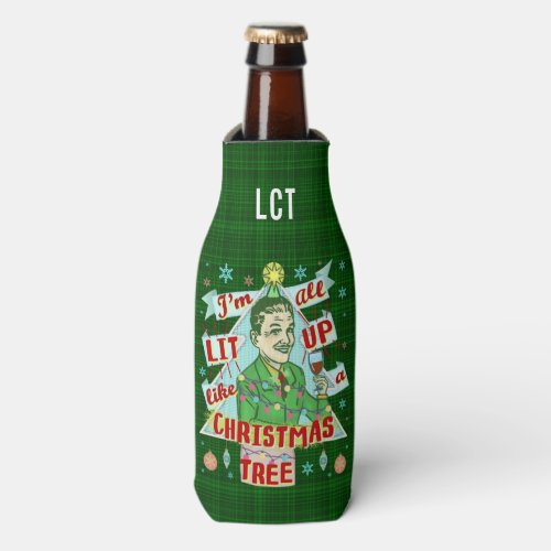 Funny Christmas Retro Drinking Humor Man Lit Up Bottle Cooler