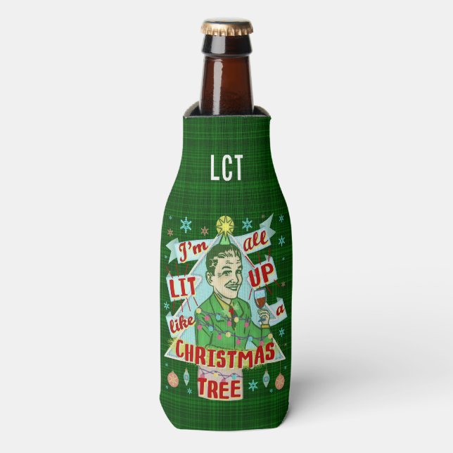 Funny Christmas Retro Drinking Humor Man Lit Up Bottle Cooler (Bottle Front)
