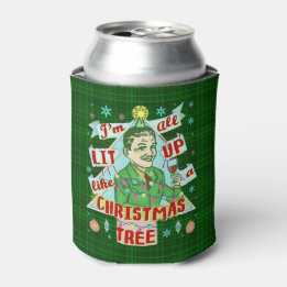 Funny Christmas Retro Drinking Humor Man Lit Up Can Cooler