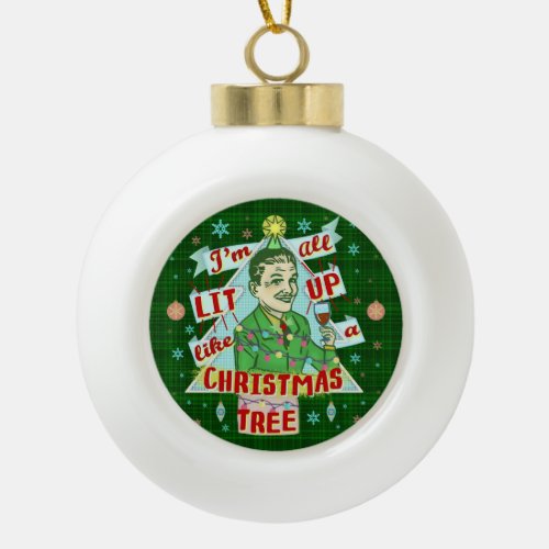 Funny Christmas Retro Drinking Humor Man Lit Up Ceramic Ball Christmas Ornament