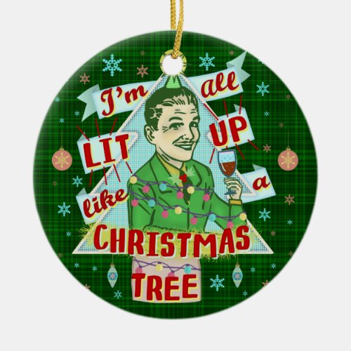 Funny Christmas Retro Drinking Humor Man Lit Up Ceramic Ornament