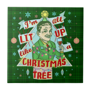 Funny Christmas Retro Drinking Humor Man Lit Up Ceramic Tile