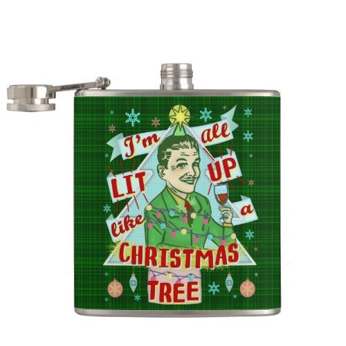 Funny Christmas Retro Drinking Humor Man Lit Up Hip Flask