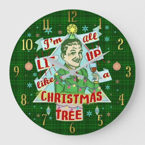 Funny Christmas Retro Drinking Humor Man Lit Up Large Clock