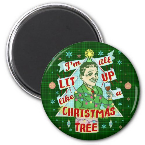 Funny Christmas Retro Drinking Humor Man Lit Up Magnet