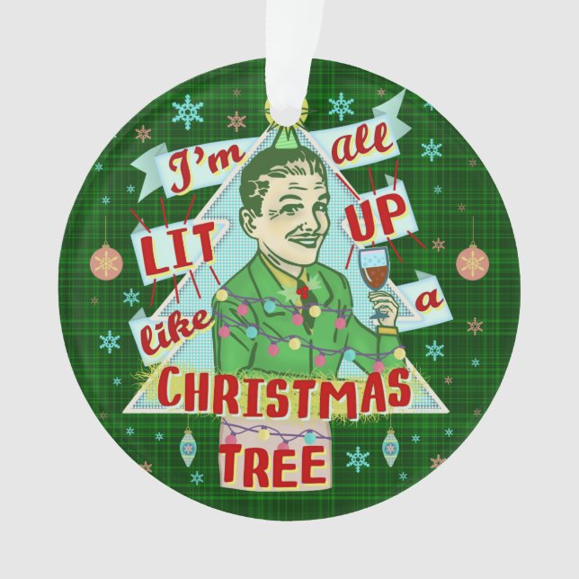 Funny Christmas Retro Drinking Humor Man Lit Up Ornament (Front)