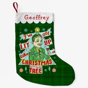 Funny Christmas Retro Drinking Humor Man Lit Up Small Christmas Stocking