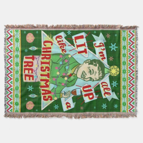 Funny Christmas Retro Drinking Humor Man Lit Up Throw Blanket