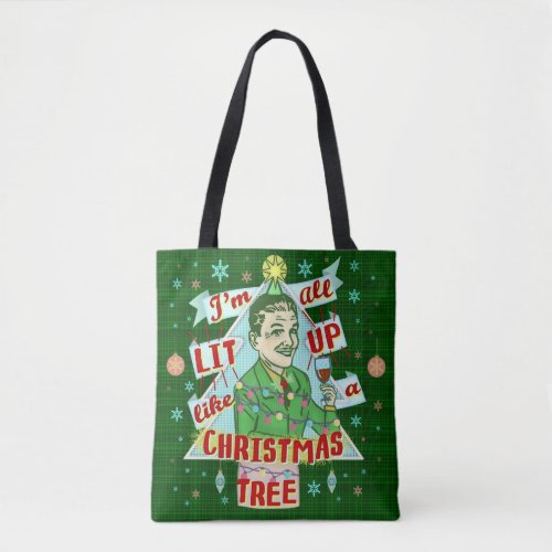 Funny Christmas Retro Drinking Humor Man Lit Up Tote Bag