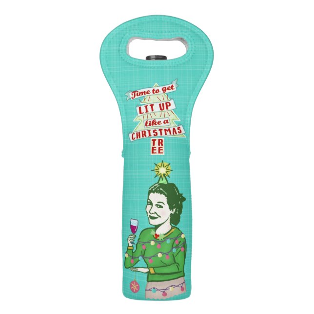Funny Christmas Retro Drinking Humor Woman and Man Wine Bag (Front)