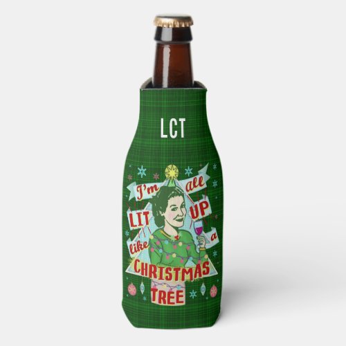 Funny Christmas Retro Drinking Humor Woman Lit Up Bottle Cooler