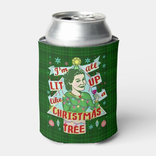 Funny Christmas Retro Drinking Humor Woman Lit Up Can Cooler