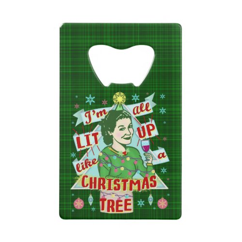 Funny Christmas Retro Drinking Humor Woman Lit Up Credit Card Bottle Opener