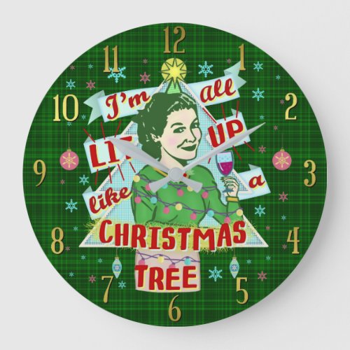 Funny Christmas Retro Drinking Humor Woman Lit Up Large Clock