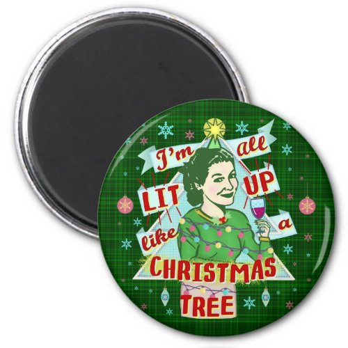 Funny Christmas Retro Drinking Humor Woman Lit Up Magnet