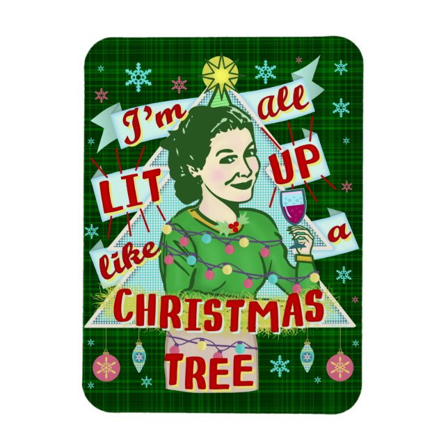 Funny Christmas Retro Drinking Humor Woman Lit Up Magnet (Vertical)