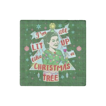 Funny Christmas Retro Drinking Humor Woman Lit Up Stone Magnet by FunnyTShirtsAndMore at Zazzle