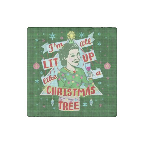 Funny Christmas Retro Drinking Humor Woman Lit Up Stone Magnet