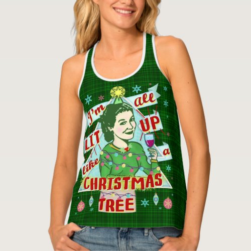 Funny Christmas Retro Drinking Humor Woman Lit Up Tank Top