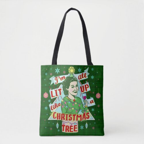 Funny Christmas Retro Drinking Humor Woman Lit Up Tote Bag