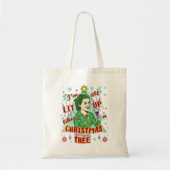 Funny Christmas Retro Drinking Humor Woman Lit Up Tote Bag by FunnyTShirtsAndMore at Zazzle