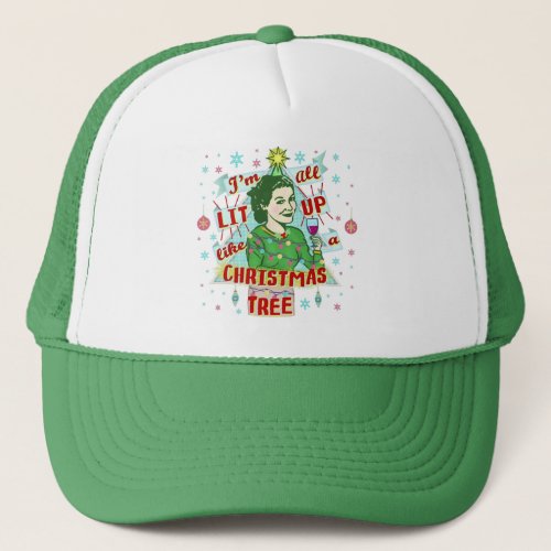 Funny Christmas Retro Drinking Humor Woman Lit Up Trucker Hat