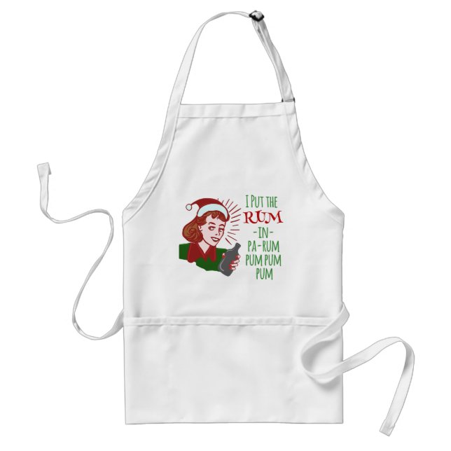 Funny Christmas Retro Drinking Rum Woman Holiday Adult Apron (Front)
