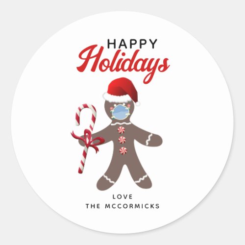 Funny Christmas Retro Gingerbread Holidays Custom Classic Round Sticker