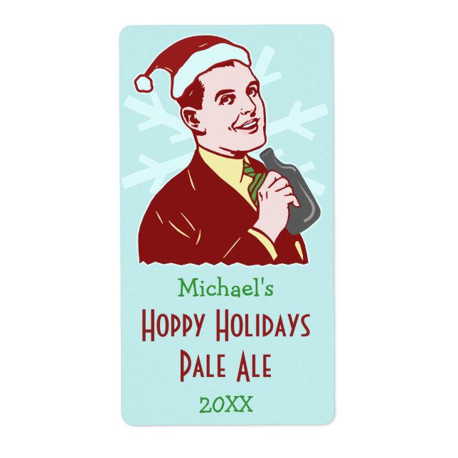 Funny Christmas Retro Holiday Beer Brewing Bottle Label (Front)