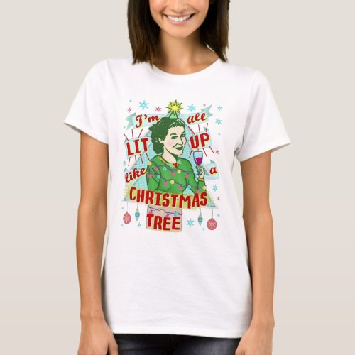 Funny Christmas Retro Lit Up Drinking Humor Woman T_Shirt