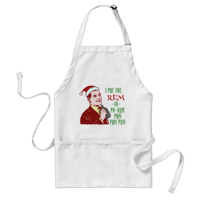 Funny Christmas Retro Man Drinking Rum Holiday Adult Apron (Front)