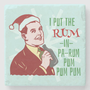 Funny Christmas Retro Man Drinking Rum Holiday Stone Coaster