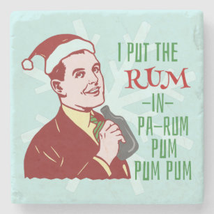 Funny Christmas Retro Man Drinking Rum Holiday Stone Coaster
