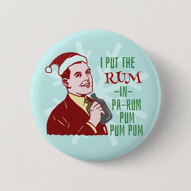 Funny Christmas Retro Rum Drinking Man Holiday Button (Front)