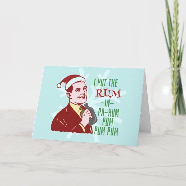 Funny Christmas Retro Rum Drinking Man Holiday Card (Front)