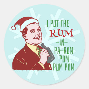 Funny Christmas Retro Rum Drinking Man Holiday Classic Round Sticker